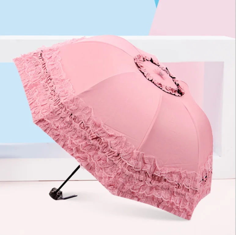 

Lace Umbrella 3 Folding 8 Rib Fashion Wedding Party Umbrella Wholesale Price Waterproof Plegable Paraguas