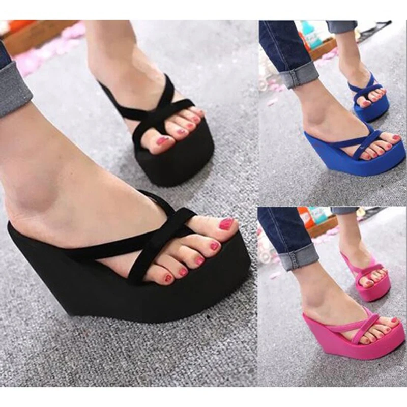 

Women Fashion Slippers Platform Sandals High Heel Sandals Summer Women Shoes Beach Flops Solid Slides 2022