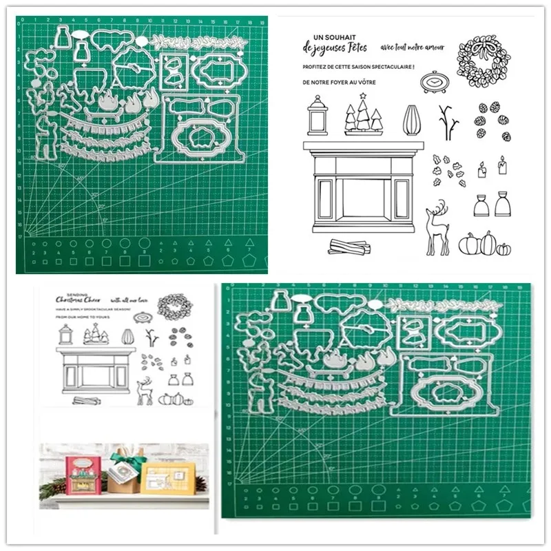 

Christmas FIRESIDE Metal Cutting Dies and Stamps for DIY Scrapbooking Photo Album Handmade Embossed Card Clear Stamps and Dies