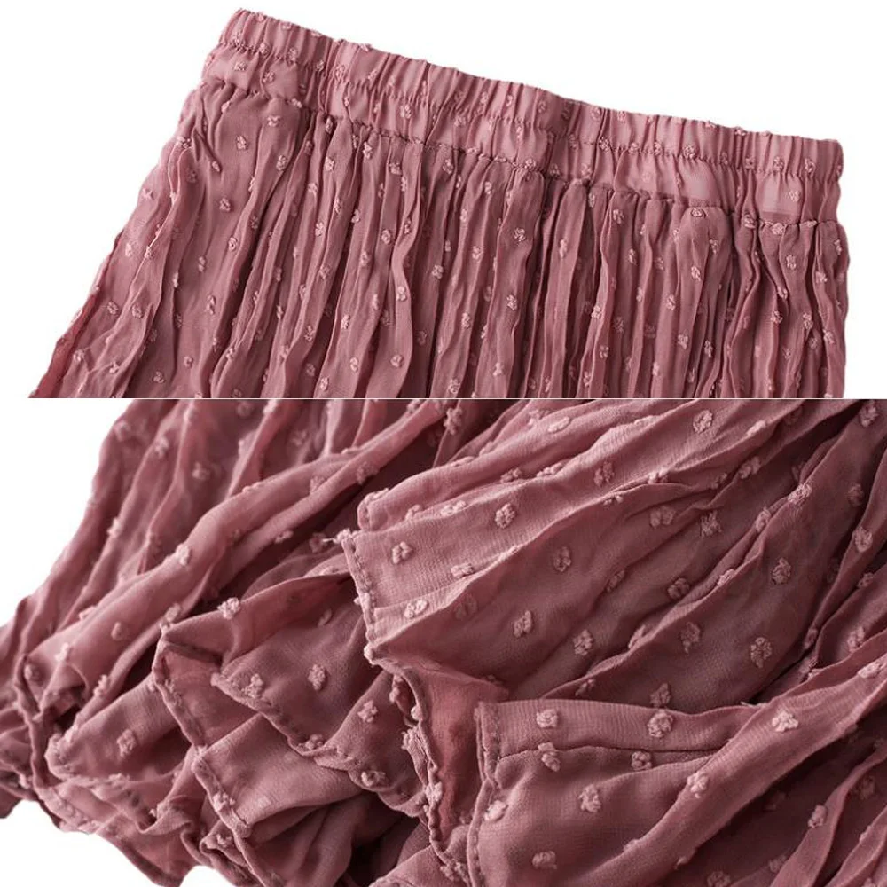 

Pleated Midi Skirt Woman Skirts Summer Autumn Korean Style Adjustable Waist A-Line Chiffon Lady Long Skirts For Women