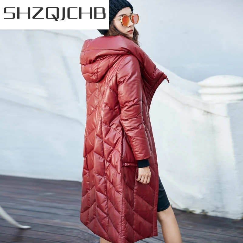 

JCHB 2021 Sheepskin Women Leather Jacket Genuine Leather Jacket for Women Clothes Slim Hooded Duck Down Winter Coat Women AKF 12