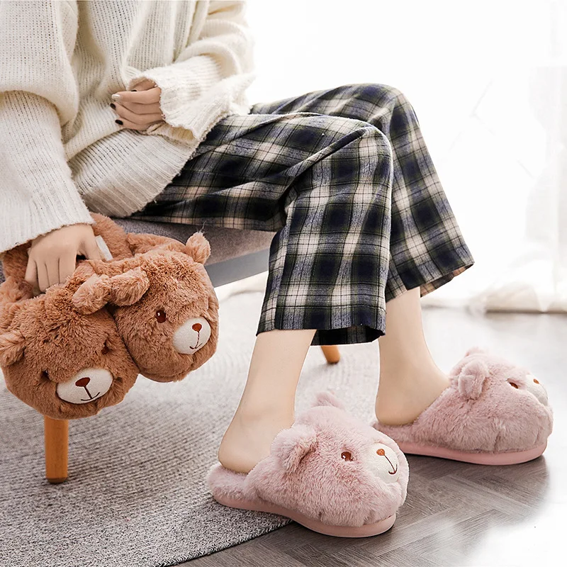Новинка японские домашние тапочки kawaii bear женские парные Нескользящие сланцы