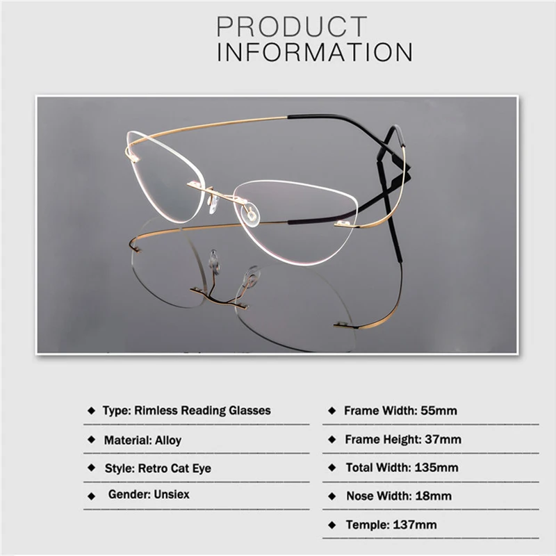 

Elbru Titanium Alloy Glasses Frame Women Ladies Retro Rimless Cat Eye Optical Glasses Frame Vintage Spectacles Frames for Women