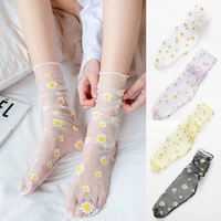 fashion ultra thin flower socks women breathable daisy tulle socks long chiffon socks female mesh summer streetwear hot sale