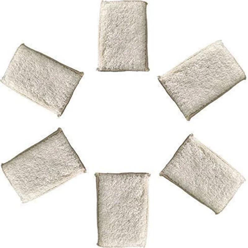 6pcs Bamboo fiber sponge kitchen cloth cleaning brush absorbent oil-free scouring pad reusable dishwashing | Дом и сад