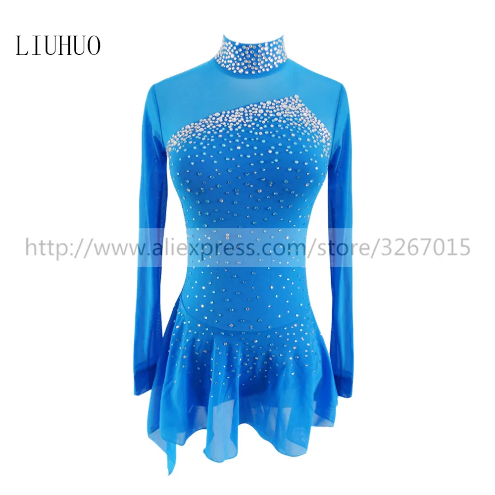 Платье для фигурного катания женщин и девочек платье на коньках аквамарин шелк