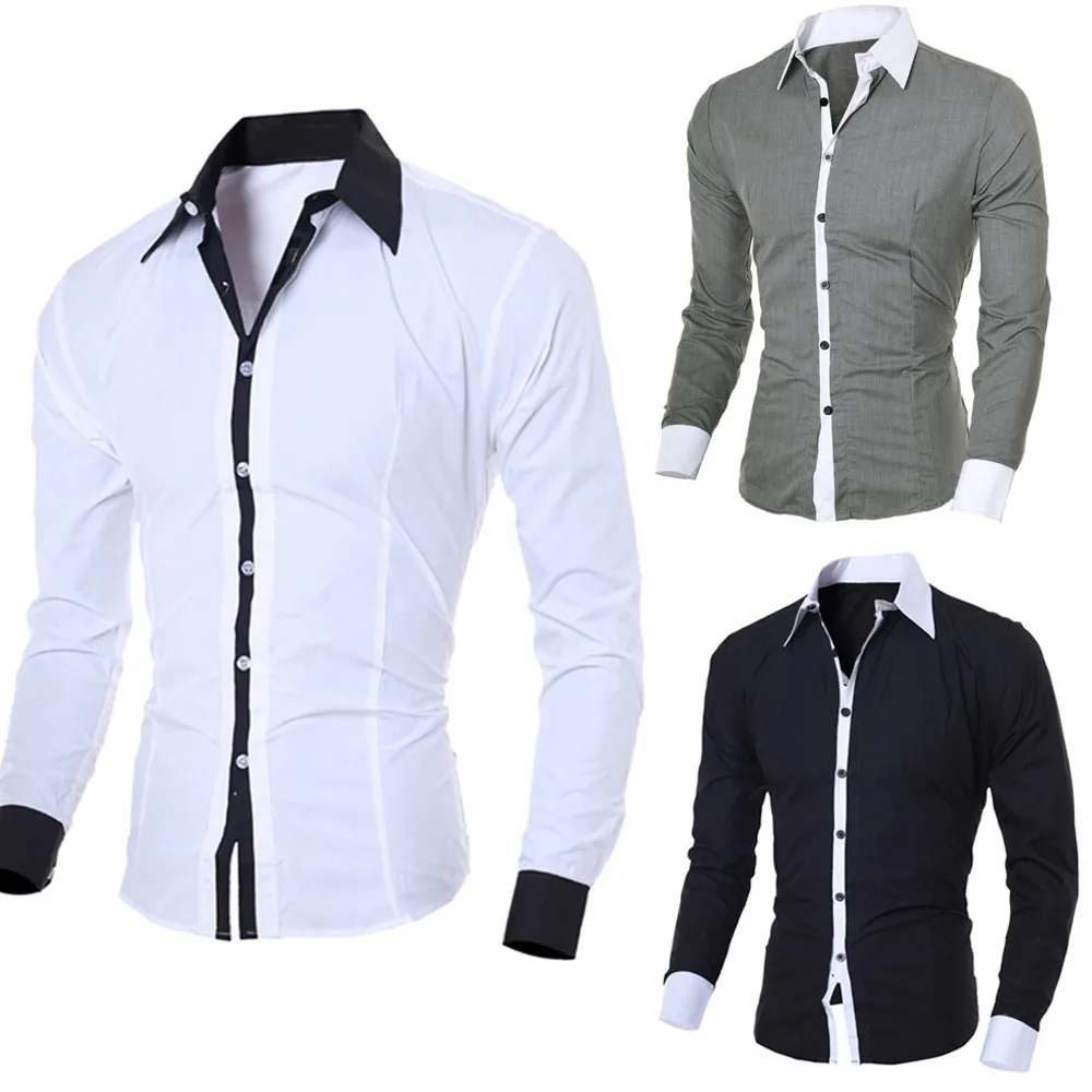 

Black White Men Shirt Style Fashion Personality Men's Casual Slim Lapel Casual Men Clothinglong-sleeved Shirt Top Blouse