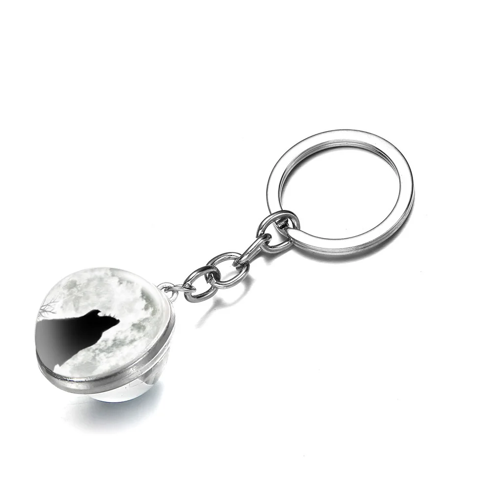 Светится в темноте волк брелок вой животных и с лунным камнем кулон Двусторонняя