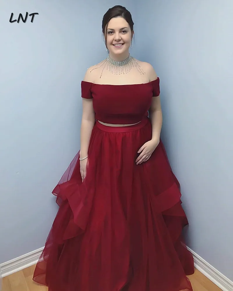 Темно красные платья для выпускного вечера из 2 частей трапециевидные тюлевые