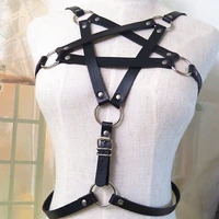 woman pentagram punk style pu leather harness bra belts sexy lingerie body bondage caged bralette gothic bra garters