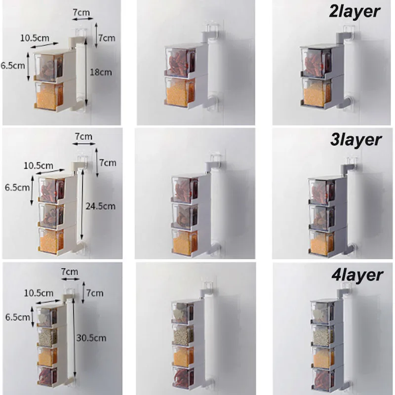 2/3/4 слоев настенный вращающийся контейнер для хранения приправ пылезащитный
