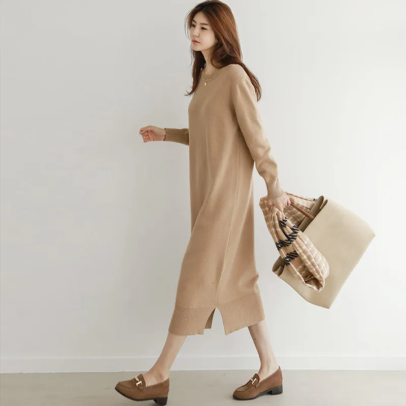 Женское осенне зимнее платье свитер прямое с длинным рукавом женское