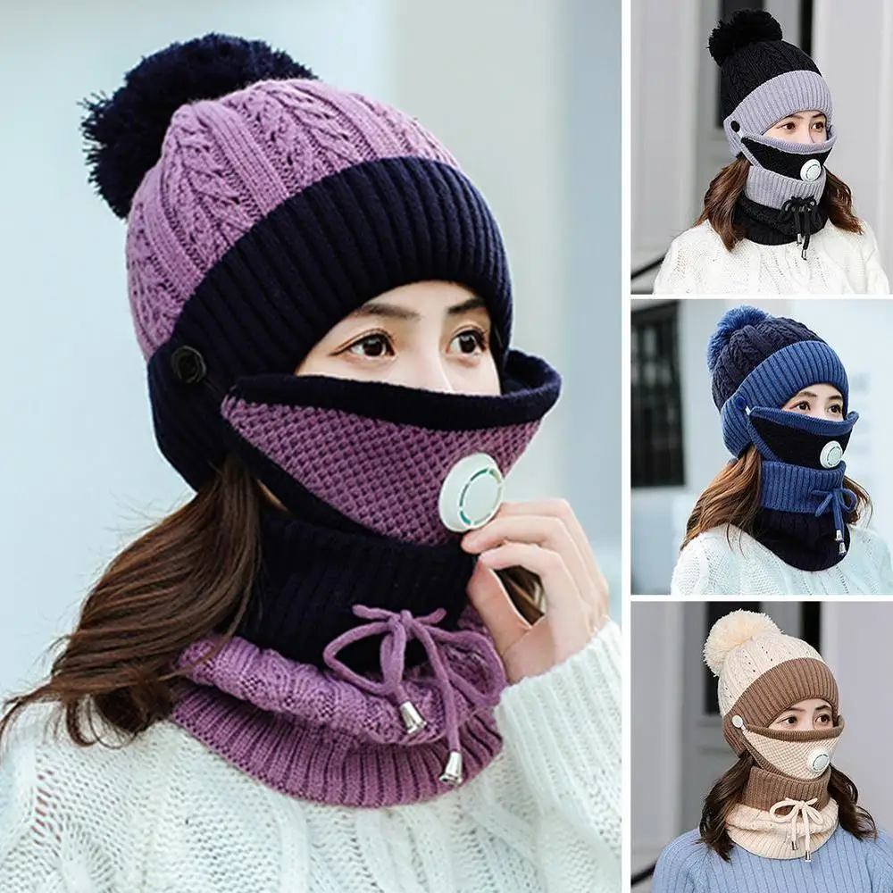 

2Pcs Scarf Hat Set Women Winter Warm Pompoms shipping And Knitted Caps drop Scarves Soft L0K9