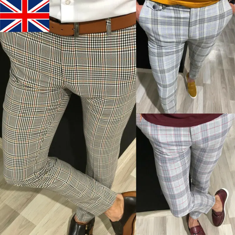 Мужские брюки в клетку строгие повседневные офисные деловые мужские Модные