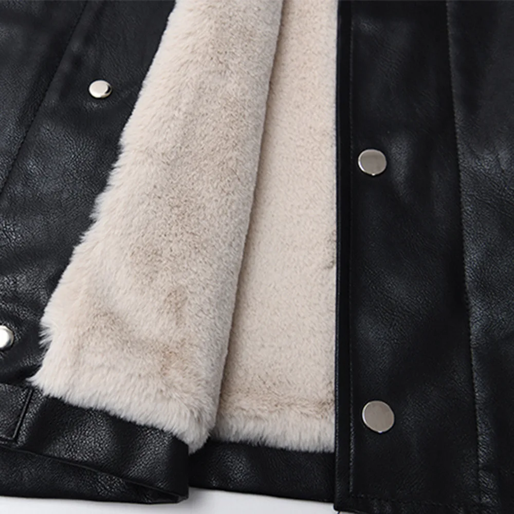 2021 Autumn Winter Lambswool Fur Faux Leather Coats Women Thicken Warm Padded Black Motorcycle PU Leather Aviator Jackets Female enlarge