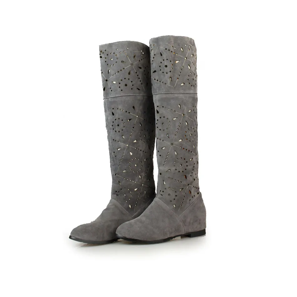 

2019 Cut Out Spring and Summer Cool High-leg Boots Net Cow Muscle Outsole Knitted Boots Plus size 34-43