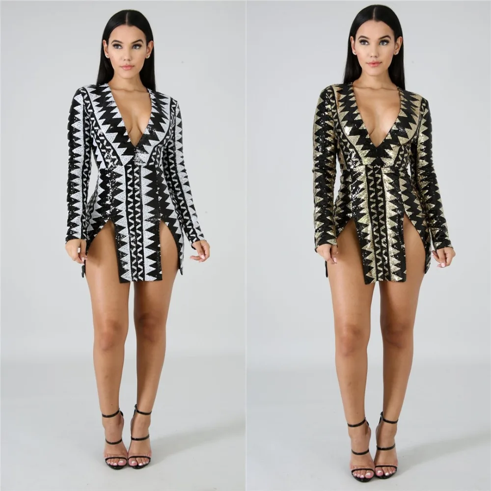 2018 зимние женские платья с v-образным вырезом украшенное пайетками полосатый