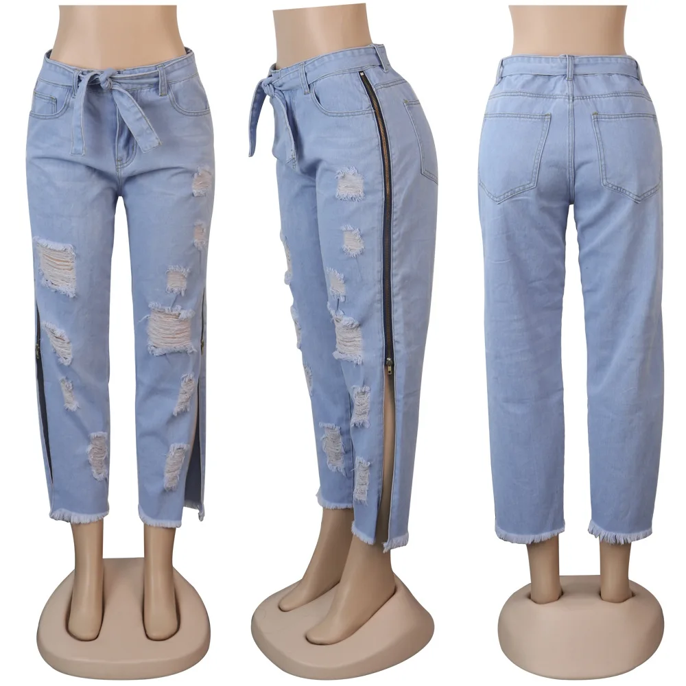 

New sexy nightclub solid color jeans fashion slim tie high waist ladies feet pants trousers