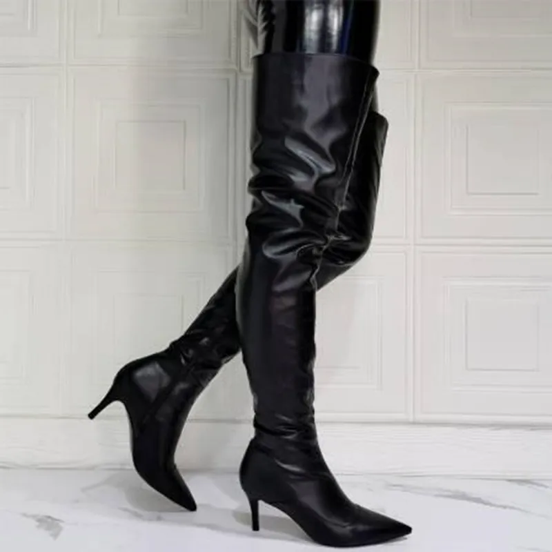 

SHOFOO shoes,Fashion women's shoes, PU, about 7.5cm high heel women's shoes, over-the-knee high women's shoes, SIZE:36-47