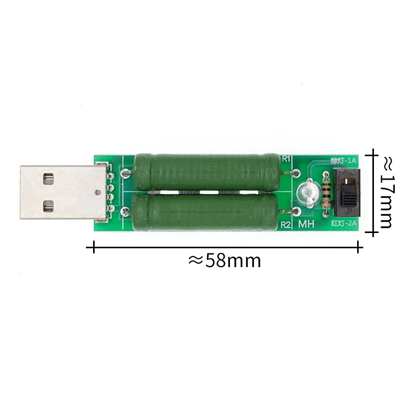 USB Port Mini Discharge Load Resistor Digital Current Voltage Meter Tester 2A/1A With Switch 1A Green Led / 2A Red | Электронные