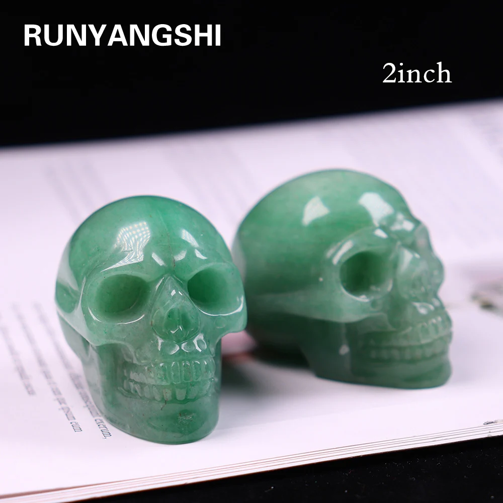 

2 дюймов натуральный кристалл кварц авантюрин череп драгоценных камней и привидения резной Кристальный череп зеленый кварцевые часы декор...