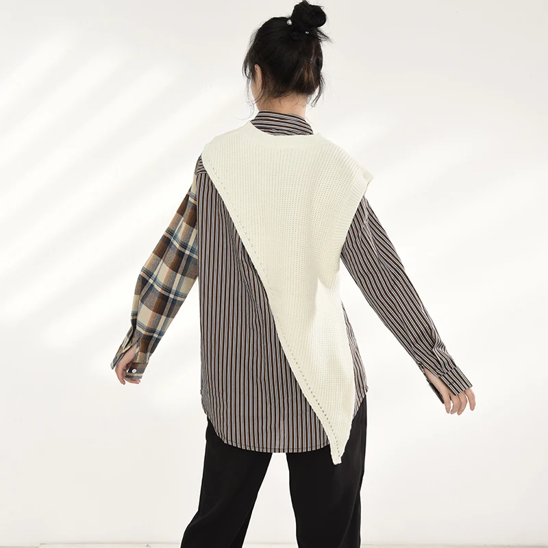 

women's irregular EAM Plaid large shirt Lapel new long sleeve shirt loose fashion spring autumn 2021 1dd009104