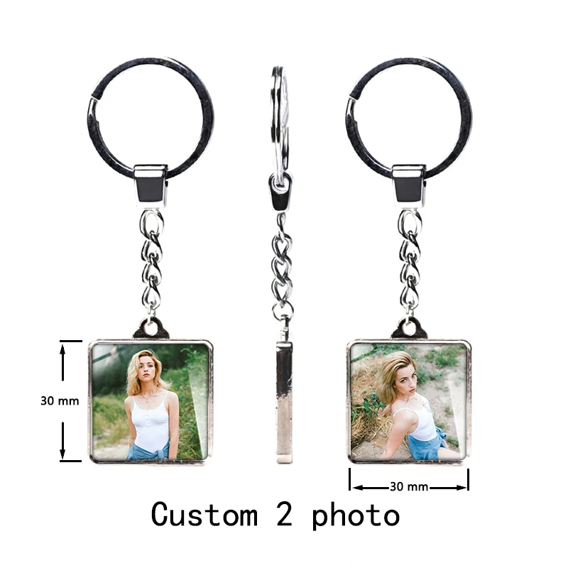 Custom keychain with personalized photo Double sided heart keychain female car family couple gift fashion crystal glass jewelry images - 6