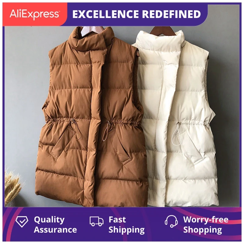 

Зимний женский жилет, женская зимняя куртка, Длинный жилет, новый корейский хлопковый жилет с воротником-стойкой, женский жилет