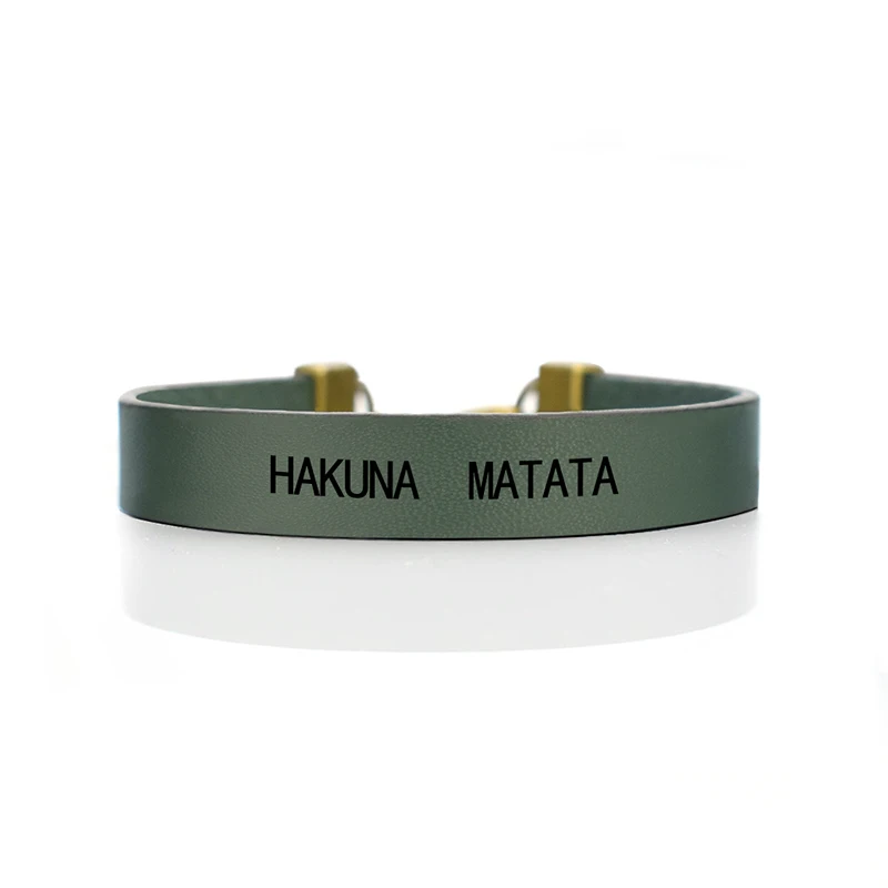 Hakuna Matata Simple Inspirational Letters Engraved Leather Bracelet African Proverb Bangle Gifts for Friends Couples | Украшения и
