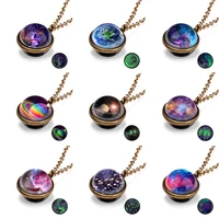 new universe planet glass luminous double sided retro pendant necklace for women men galaxy nebula cosmic art picture jewelry