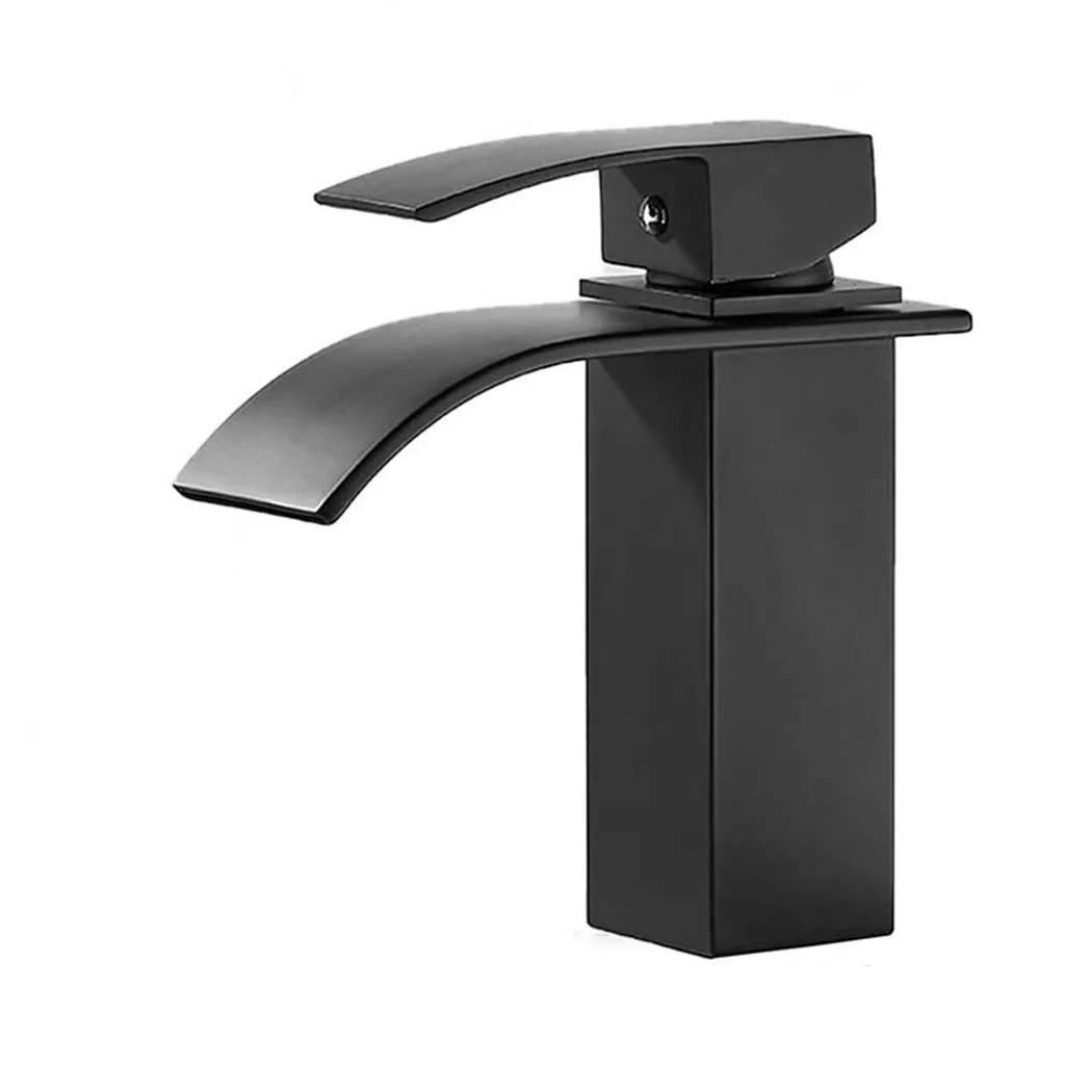 

Stainless Steel Bathroom Basin Faucet Fashion Black Copper Bottom Square Single Hole Baking Paint Cold Hot Sink Taps
