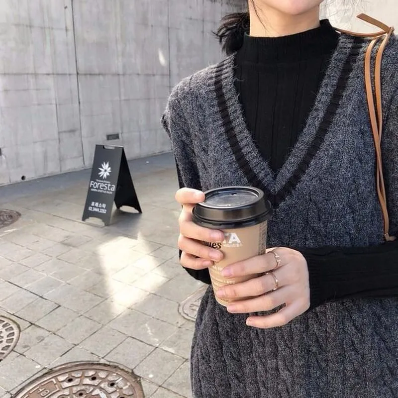 

Vest Women Couple Striped V-neck Pullovers Preppy Style College Student Oversize Classic High Quality Fashion Females Spring Hot