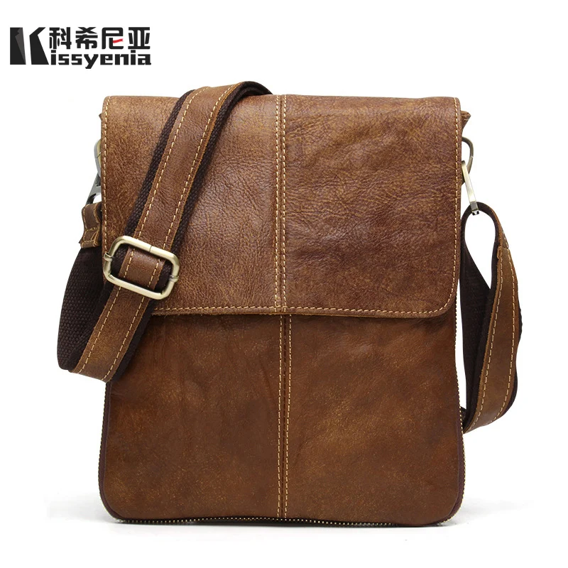 

Kissyenia 100% Geniune Leather Shoulder Bags for Men Luxury High Quality Vintage Messenger Bags Retro Business Flap Bags