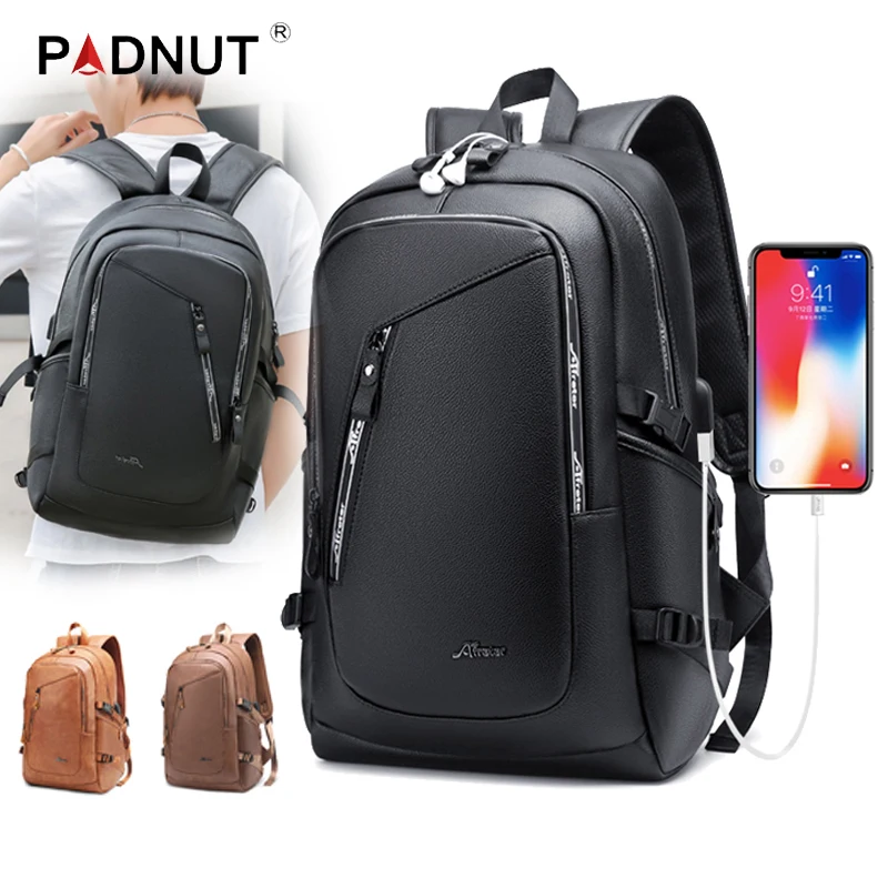 Большой мужской кожаный рюкзак из ПУ кожи водонепроницаемый для ноутбука 15 6