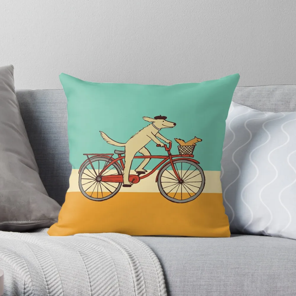 Dog and Squirrel are Friends Whimsical Animal Art Dog Riding a Bicycle Cushion Cover Home Sofa Pillow Cover Cushion Cover