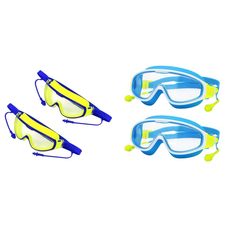 

4 шт Плавание очки Анти-туман Анти-УФ широкий угол обзора очки для дайвинга очки для детей Плавание ming для подростков, синий или желтый цвет)