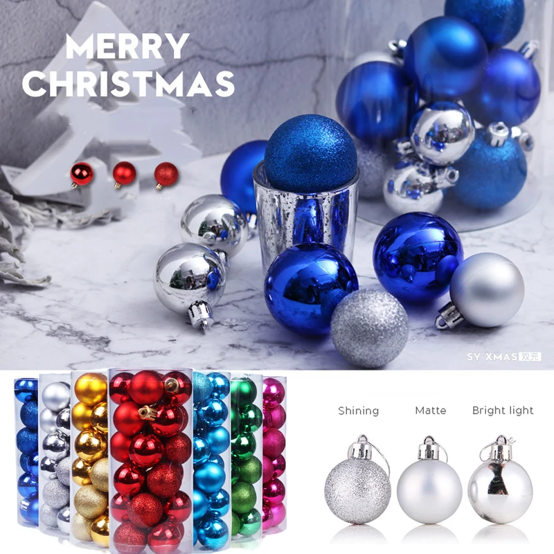

24 Pcs/Set Christmas Tree Decoration Ball 3cm 4cm Hanging Bauble Xmas Color Ball Shiny Bauble Ball Home Party Ornament Decor