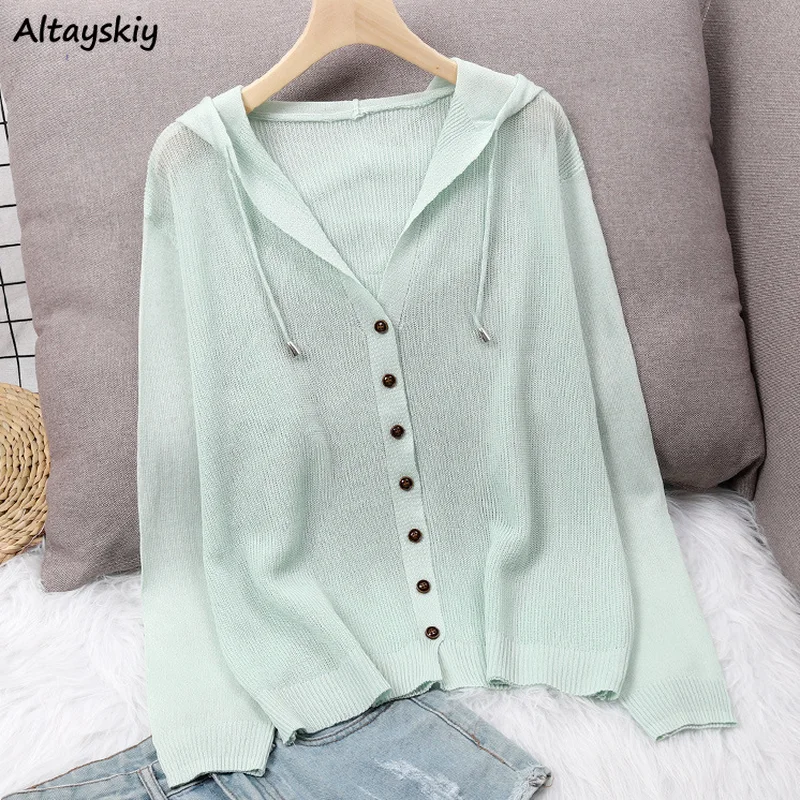 

Cardigan Women Hooded Hollow Out 8 Colors Harajuku Solid Summer Hot Sale Ladies Casual Sun-proof Beach Thin Lady Fashion Ins New