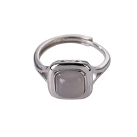s925 sterling silver hetian gray jade smoke mauve jade ring personality simple square temperament womens open ring