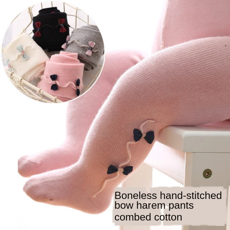 Леггинсы с бантом весенние и осенние детские колготки хлопковые леггинсы носки