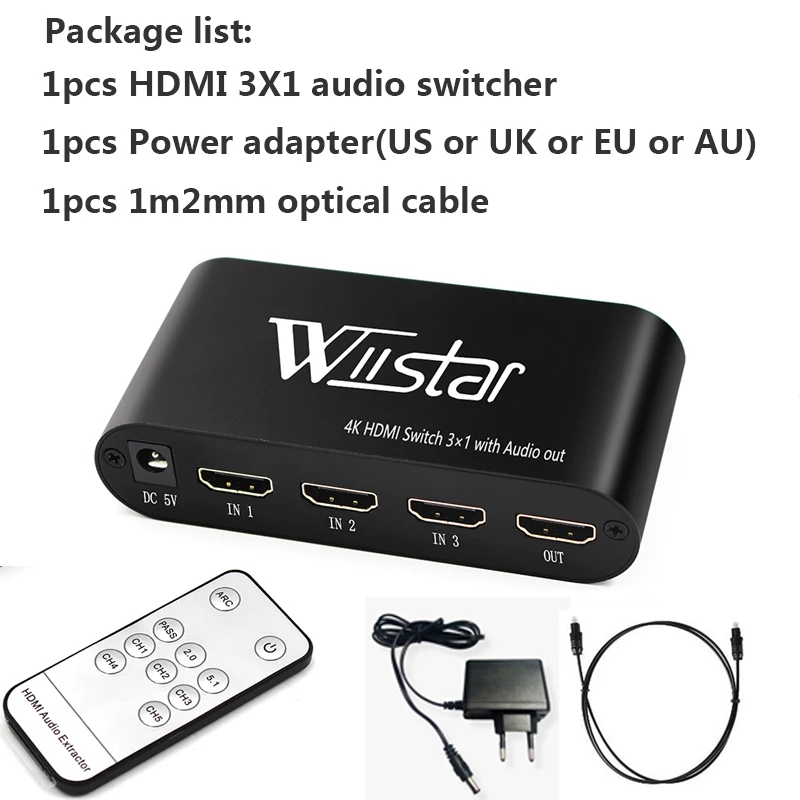 Wiistar HDMI цифровой аудио декодер HDMI в HDMI/VGA/SPDIF/5,1 объемный звук конвертер адаптер - Цвет: add  remote optical