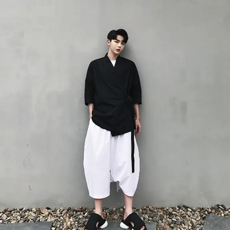 Мужские брюки с заниженным шаговым швом в китайском стиле летние штаны Модные