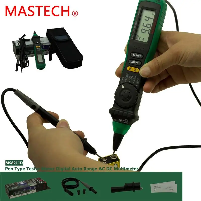 Mastech MS8211D Цифровой мультиметр ручка-тип тестер, ЖК-дисплей 3/4 цифровой автоматический диапазон AC/DC/Ом/непрерывность/амперия полиметр
