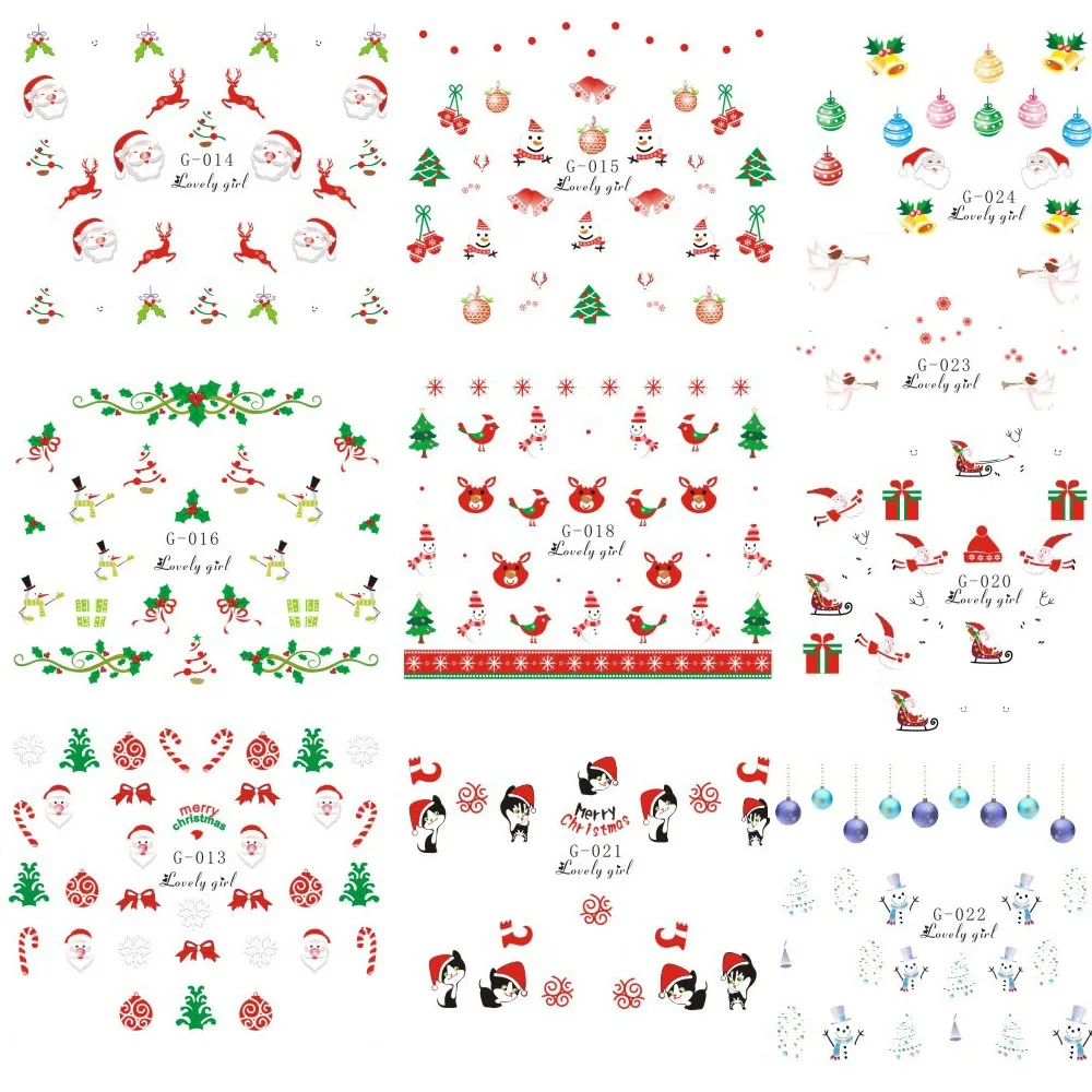 Наклейки для ногтей 12 шт./лот в рождественском стиле водная наклейка слайдер Дед