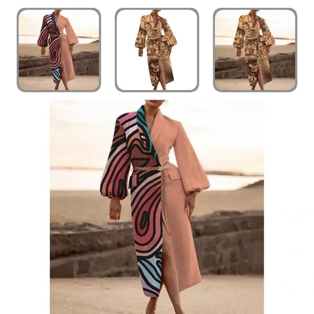 

Patchwork Fashionable Lantern Sleeve Patchwork Women Coat Cold Resistant Winter Coat Loose Fit Streetwear