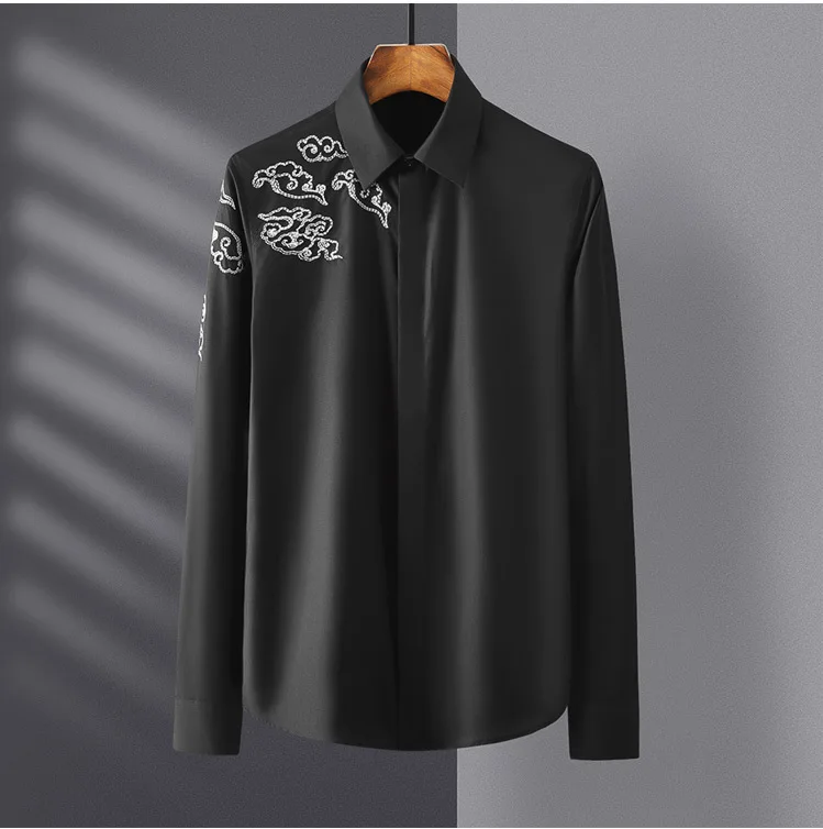 

Chinese style embroidery men's long sleeve shirt men shirt long sleeve shirt men shirt male luxury