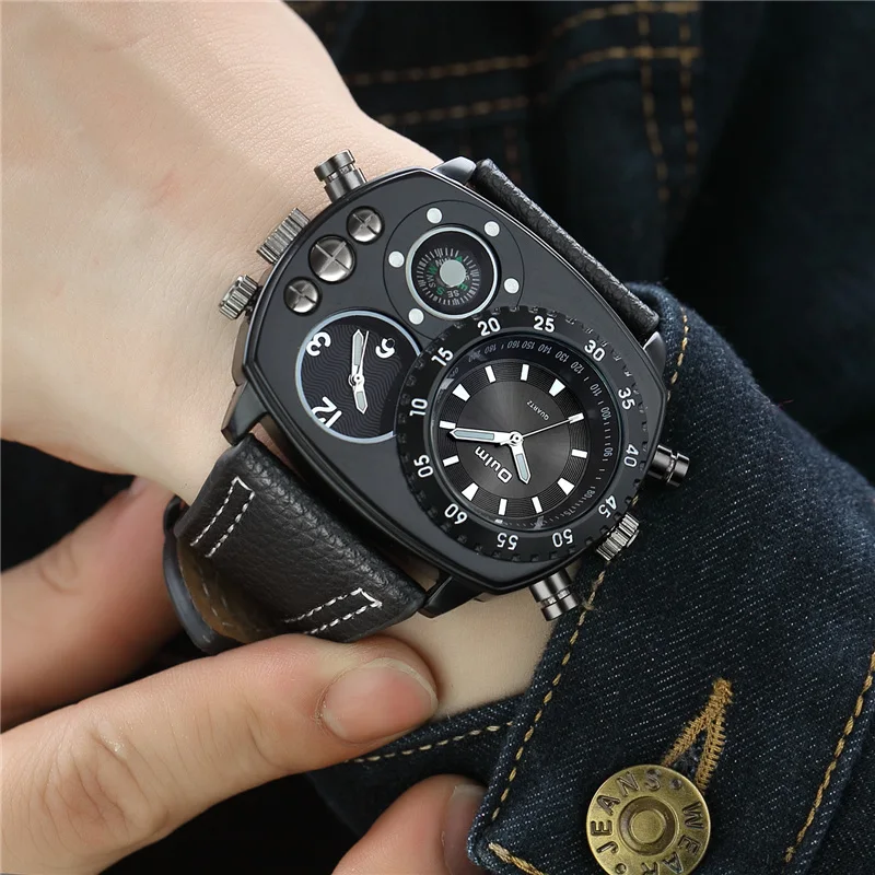 

Oulm Big Watches for Men Multiple Time Zone Sport Quartz Clock Male Casual Leather Two Design Luxury Brand Men's Wriswatch