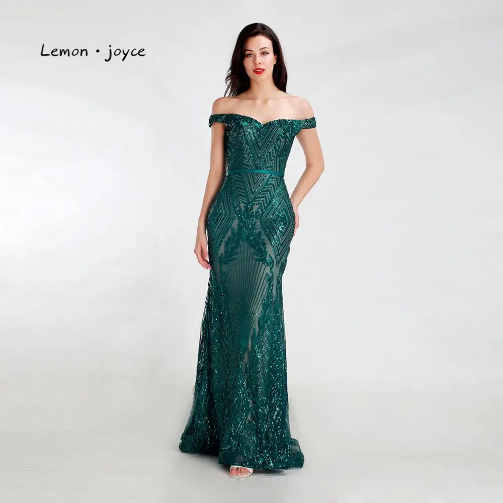 Женское вечернее платье Русалка Lemon joyce зеленое с открытыми плечами простое для