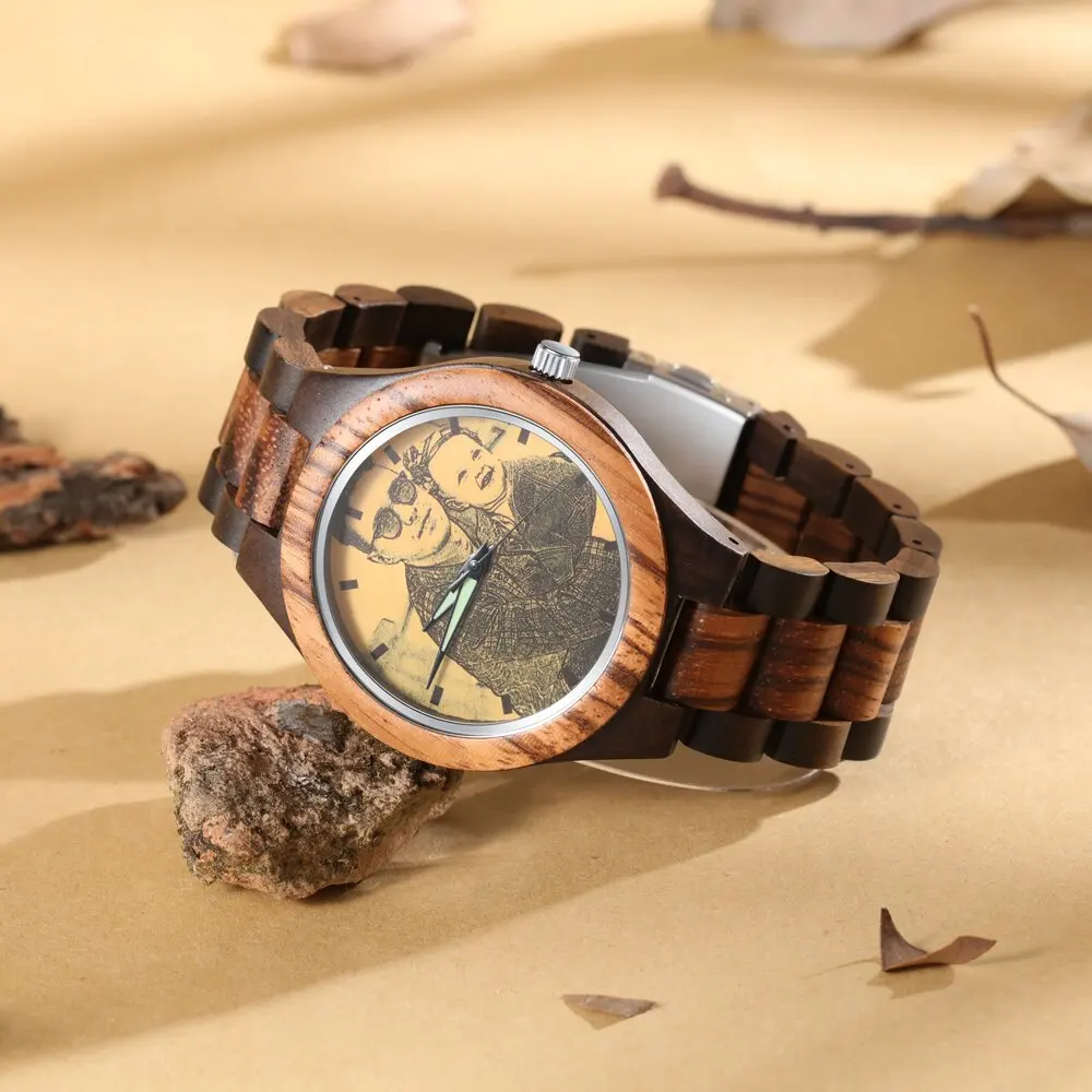 Персонализированные Для мужчин гравировка деревянная рамка для фото ремешок