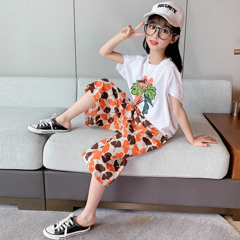 Комплекты одежды для маленьких девочек юбка-пачка с цветочным принтом + футболка